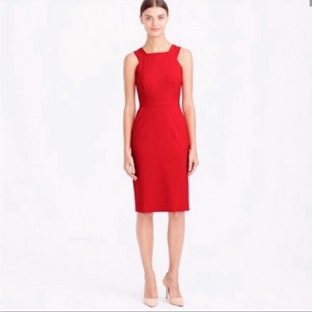 J. Crew Bright Red Structured knee length Sheath Dress Size (00/XS)